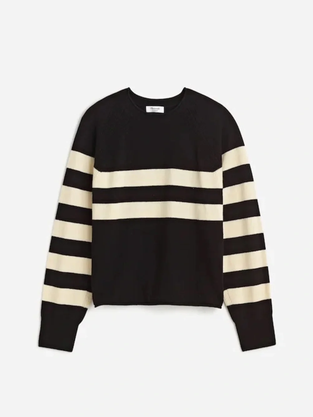 Madewell Cashmere Raglan Sweater in Stripe Black White Size Medium NWT